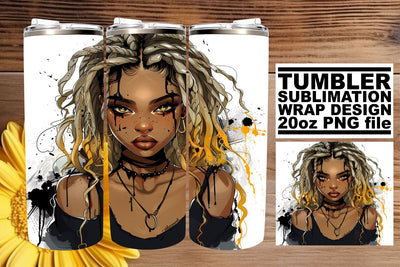 Halloween Watercolor Afro Woman Tumbler 20oz Sublimation Sublimation afrosvg 