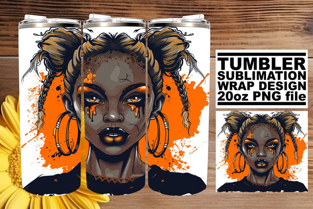 Halloween Watercolor Afro Woman Tumbler 20oz Wrap Sublimation afrosvg 