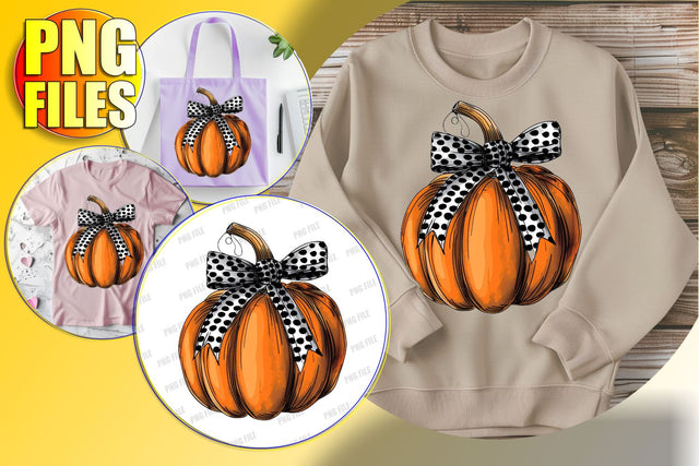 Halloween Watercolor Pumpkin with Bow PNG Design Sublimation afrosvg 