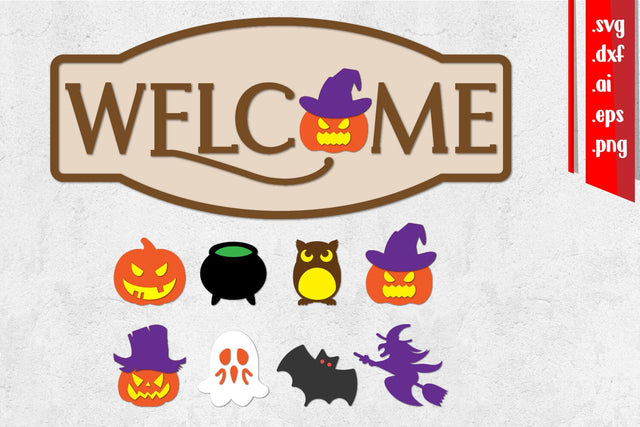 Halloween Welcome Home Sign Laser Cut, Changeable Icon SVG zafrans studio 