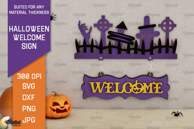Halloween Welcome Sign Laser Cut. Halloween Spooky Decor SVG SVG Evgenyia Guschina 