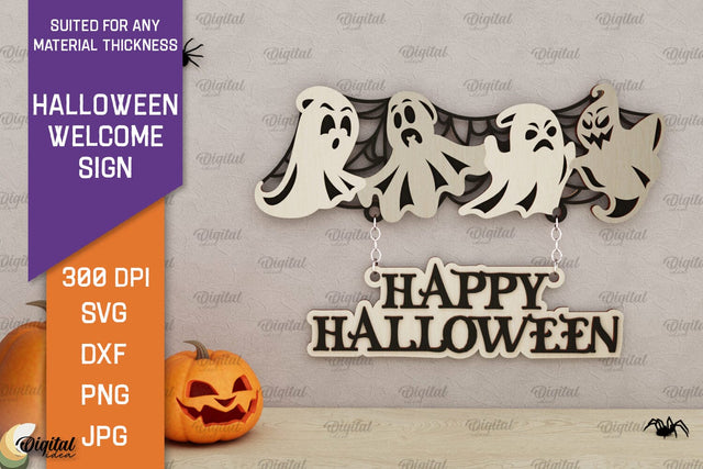 Halloween Welcome Sign Laser Cut. Halloween Spooky Decor SVG SVG Evgenyia Guschina 