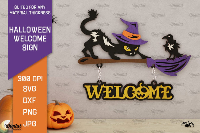 Halloween Welcome Sign Laser Cut. Halloween Spooky Decor SVG SVG Evgenyia Guschina 