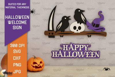 Halloween Welcome Sign Laser Cut. Halloween Spooky Decor SVG SVG Evgenyia Guschina 