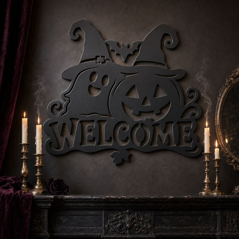 Halloween Welcome Sign Laser SVG | Ghost & Pumpkin SVG | Witch Hat Dxf | Halloween Metal Art | CNC Plasma Cut File | Porch Decor SVG HappyDesignStudio 