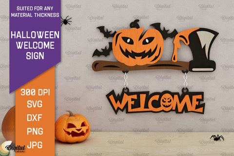 Halloween Welcome Signs LaserCut Bundle. Halloween Decor SVG SVG Evgenyia Guschina 