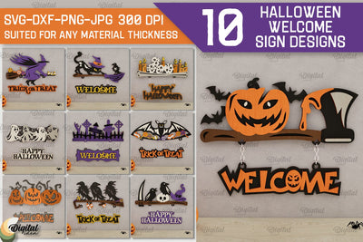Halloween Welcome Signs LaserCut Bundle. Halloween Decor SVG SVG Evgenyia Guschina 