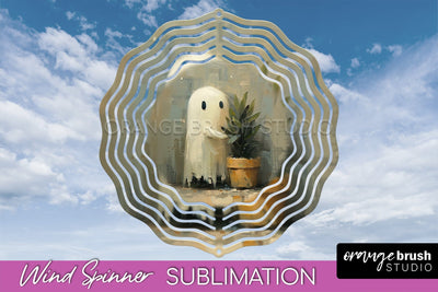 Halloween Wind Spinner - Cute Ghost Wind Spinner Sublimation Sublimation OrangeBrushStudio 