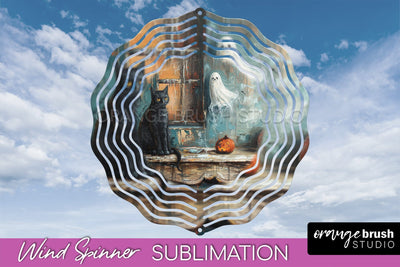 Halloween Wind Spinner - Cute Ghost Wind Spinner Sublimation Sublimation OrangeBrushStudio 