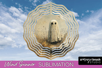 Halloween Wind Spinner - Cute Ghost Wind Spinner Sublimation Sublimation OrangeBrushStudio 