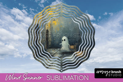Halloween Wind Spinner - Cute Ghost Wind Spinner Sublimation Sublimation OrangeBrushStudio 