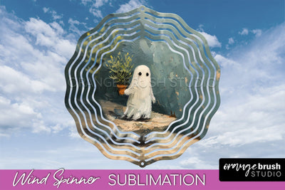 Halloween Wind Spinner - Cute Ghost Wind Spinner Sublimation Sublimation OrangeBrushStudio 