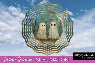 Halloween Wind Spinner - Cute Ghost Wind Spinner Sublimation Sublimation OrangeBrushStudio 