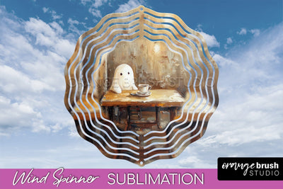 Halloween Wind Spinner - Cute Ghost Wind Spinner Sublimation Sublimation OrangeBrushStudio 