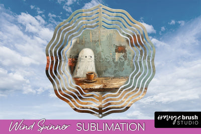 Halloween Wind Spinner - Cute Ghost Wind Spinner Sublimation Sublimation OrangeBrushStudio 
