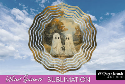Halloween Wind Spinner - Cute Ghost Wind Spinner Sublimation Sublimation OrangeBrushStudio 