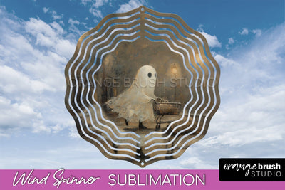 Halloween Wind Spinner - Cute Ghost Wind Spinner Sublimation Sublimation OrangeBrushStudio 