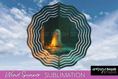 Halloween Wind Spinner - Cute Ghost Wind Spinner Sublimation Sublimation OrangeBrushStudio 