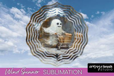 Halloween Wind Spinner - Cute Ghost Wind Spinner Sublimation Sublimation OrangeBrushStudio 