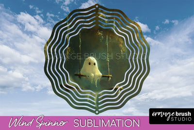 Halloween Wind Spinner - Cute Ghost Wind Spinner Sublimation Sublimation OrangeBrushStudio 