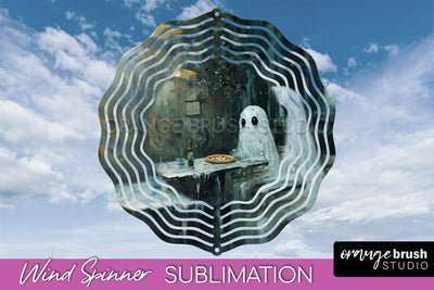 Halloween Wind Spinner - Cute Ghost Wind Spinner Sublimation Sublimation OrangeBrushStudio 