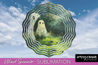 Halloween Wind Spinner - Cute Ghost Wind Spinner Sublimation Sublimation OrangeBrushStudio 