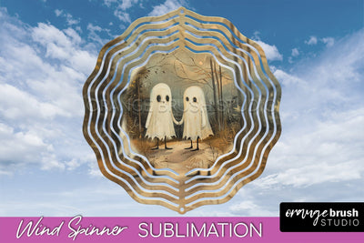 Halloween Wind Spinner - Cute Ghost Wind Spinner Sublimation Sublimation OrangeBrushStudio 