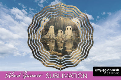 Halloween Wind Spinner - Cute Ghost Wind Spinner Sublimation Sublimation OrangeBrushStudio 