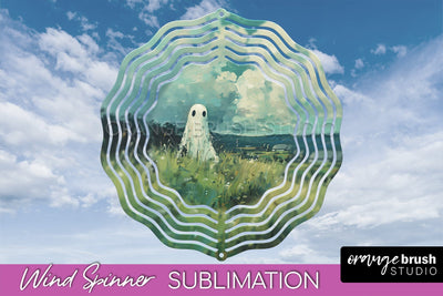 Halloween Wind Spinner - Cute Ghost Wind Spinner Sublimation Sublimation OrangeBrushStudio 