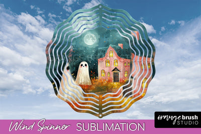 Halloween Wind Spinner - Cute Ghost Wind Spinner Sublimation Sublimation OrangeBrushStudio 