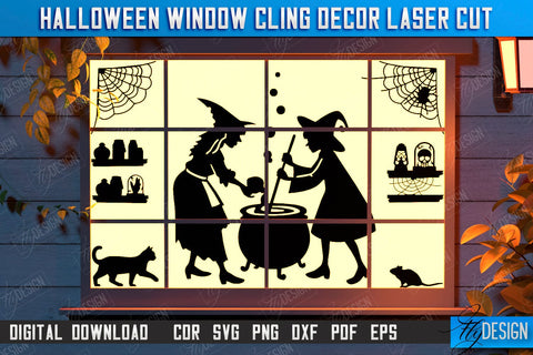 Halloween Window Cling Décor Laser Cut Bundle | Seasonal Home Décor Idea | Halloween Decoration | CNC Files SVG Fly Design 