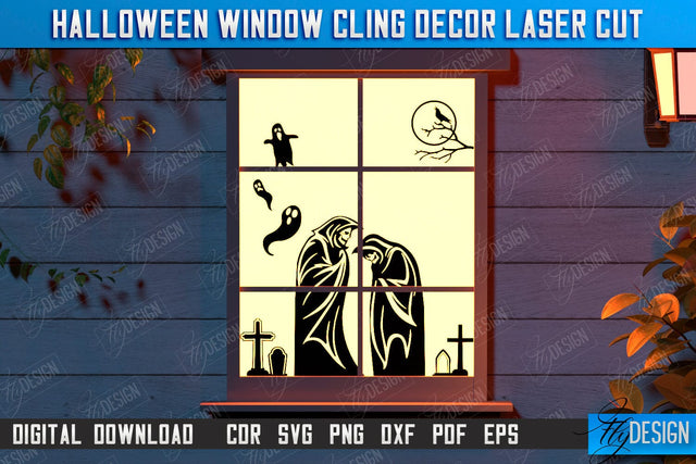 Halloween Window Cling Décor Laser Cut | Seasonal Home Décor Idea | Halloween Decoration | CNC File SVG Fly Design 