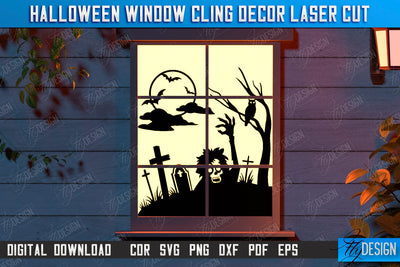 Halloween Window Cling Décor Laser Cut | Seasonal Home Décor Idea | Halloween Decoration | CNC File SVG Fly Design 