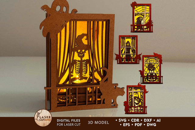 Halloween Window Lantern Template Laser Cut Files SVG LaserCutano 