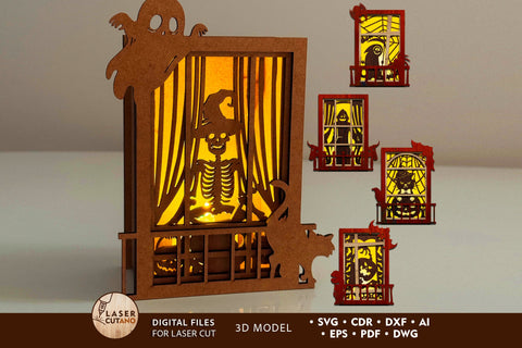 Halloween Window Lantern Template Laser Cut Files SVG LaserCutano 