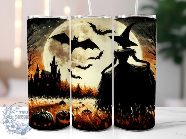 Halloween Witch 20oz Skinny Tumbler, Spooky Season Tumbler Png, Straight & Tapered Tumbler Wrap, Instant Digital Download Sublimation ToriDesigns 