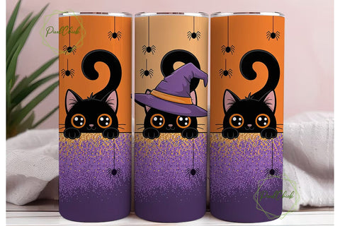 Halloween Witch Cat 20oz Tumbler Sublimation PixelChick 