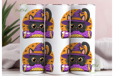 Halloween Witch Cat 20oz Tumbler Sublimation PixelChick 