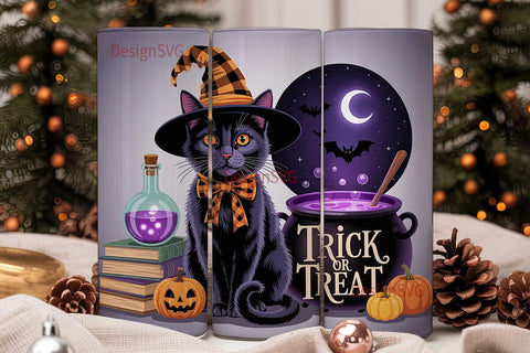 Halloween Witch Cat 20oz Tumbler Wrap Sublimation DesignSVG 