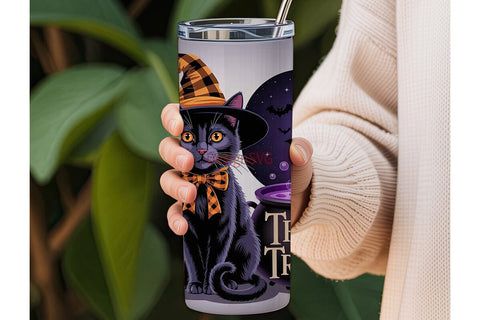 Halloween Witch Cat 20oz Tumbler Wrap Sublimation DesignSVG 