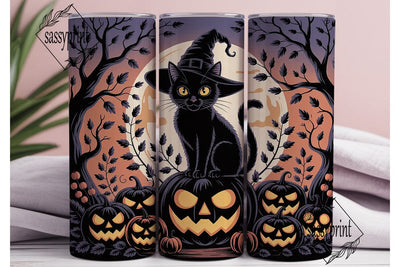 Halloween Witch Cat 20oz Tumbler Wrap Sublimation sassyprint 