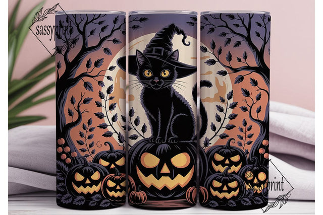 Halloween Witch Cat 20oz Tumbler Wrap Sublimation sassyprint 