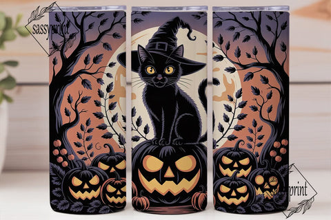 Halloween Witch Cat 20oz Tumbler Wrap Sublimation sassyprint 
