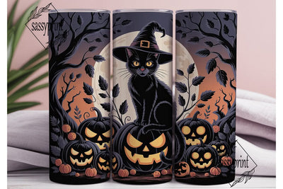 Halloween Witch Cat 20oz Tumbler Wrap Sublimation sassyprint 