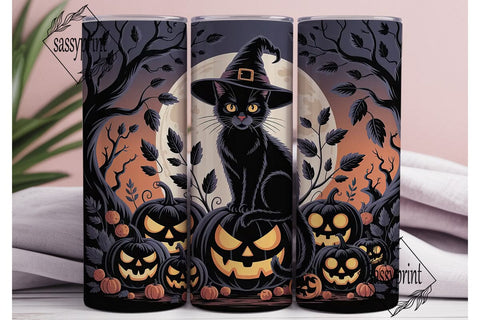 Halloween Witch Cat 20oz Tumbler Wrap Sublimation sassyprint 