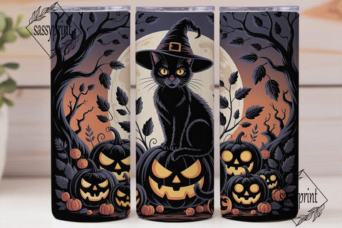 Halloween Witch Cat 20oz Tumbler Wrap Sublimation sassyprint 