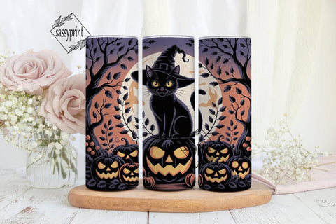 Halloween Witch Cat 20oz Tumbler Wrap Sublimation sassyprint 