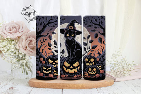Halloween Witch Cat 20oz Tumbler Wrap Sublimation sassyprint 