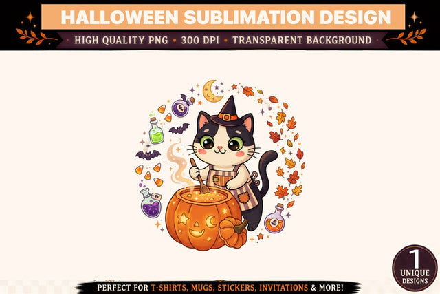 Halloween Witch Cat PNG, Cute Black and White Cat Brewing Pumpkin Potion, Kawaii Spooky Sublimation Design, Witch Hat Fall Autumn Clipart for T Shirts and Mugs Sublimation BlackCatsMedia 