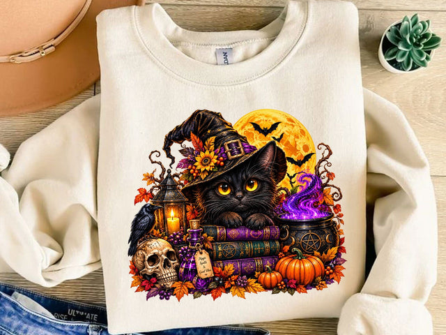 Halloween Witch Cat Sublimation PNG SVG artprintfile 